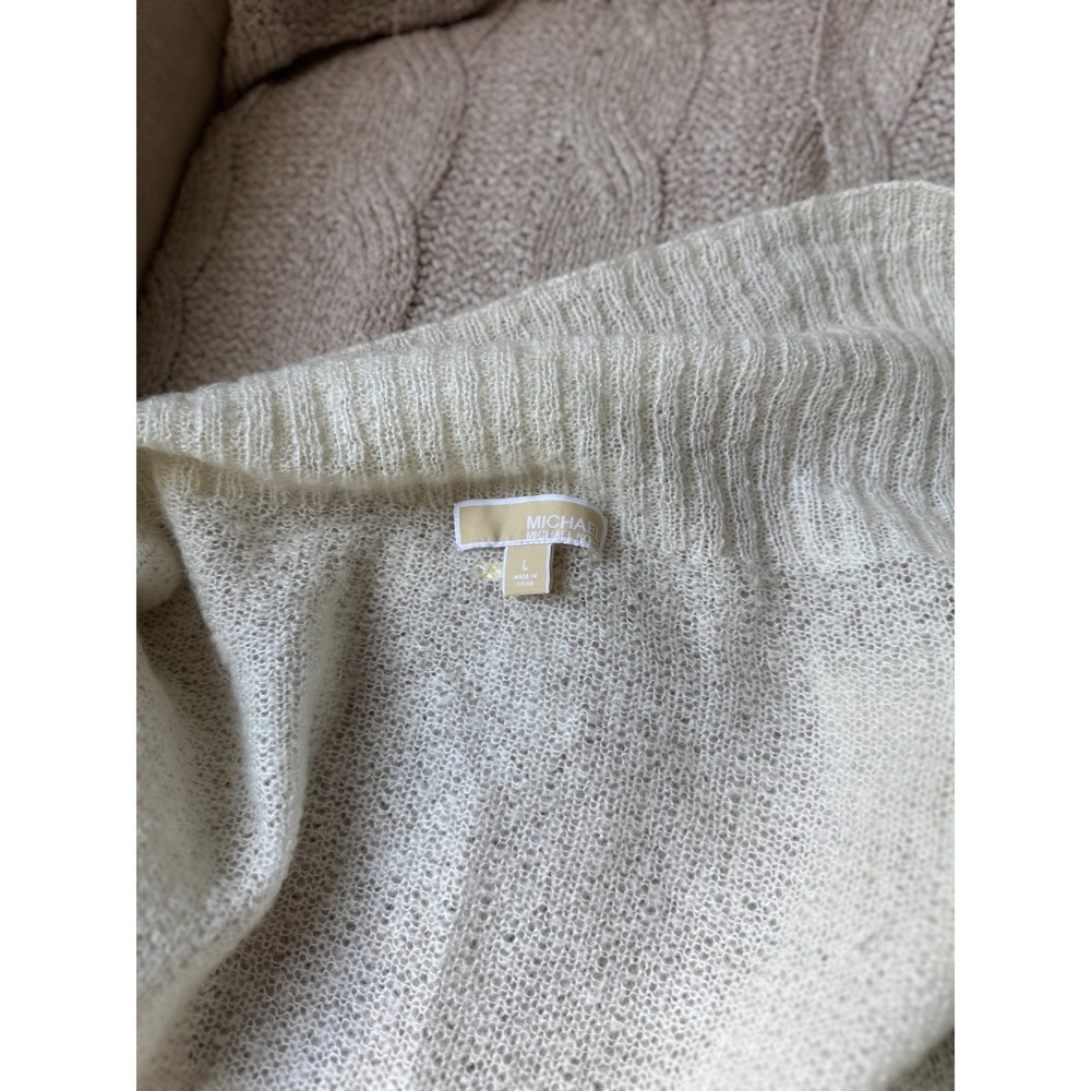 Michael Kors Mohair Blend Open Front Cardigan Cream Shawl Collar Large - Picture 2 of 5
